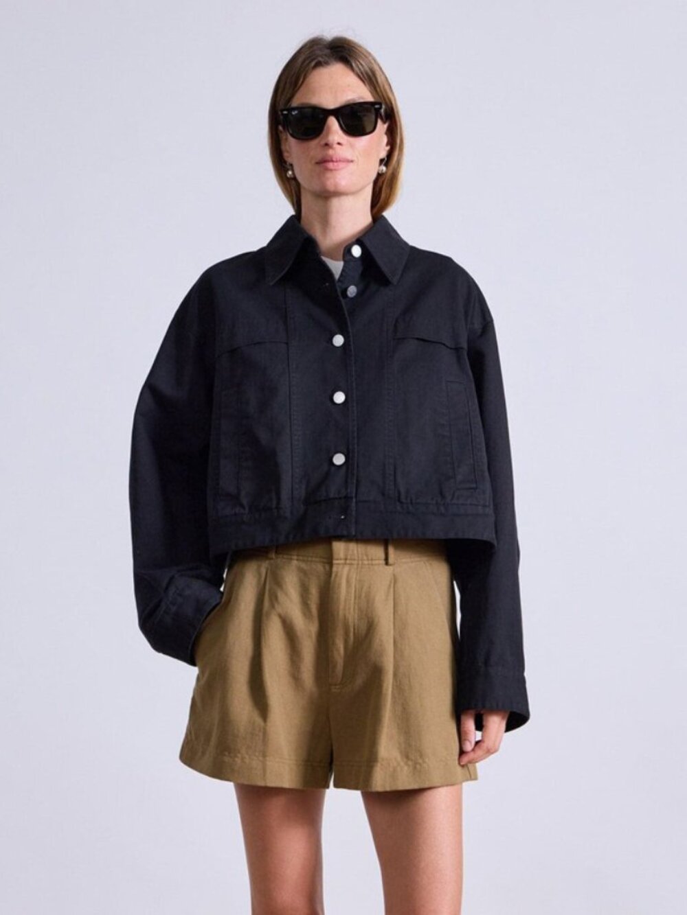 Apiece Apart Cropped Trapeze Jacket in Black, size XXS (fits oversize)